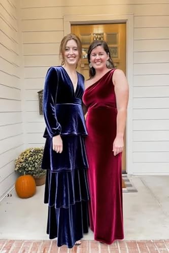 Long Sleeve Velvet Bridesmaid Dresses 2025 Tiered V Neck Corset Formal Dress Long Evening Party Gowns4