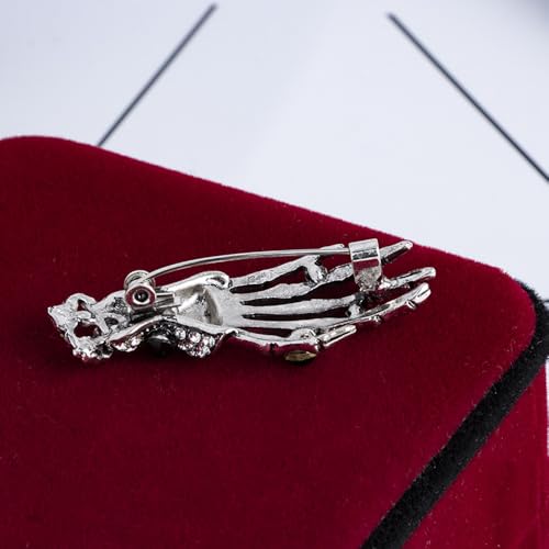 Image of Gothic Halloween Skull Hand Brooch Pin for Women Men Punk Vintage Crystal Skeleton Tassel Chain Lapel Pins Dark Skull Brooches Sweater Suit Accessory