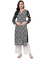 Ada Women’s Hand Embroidered Traditional Indian Chikankari Georgette Black Kurta/Kurti with Slip A131880 (XL)