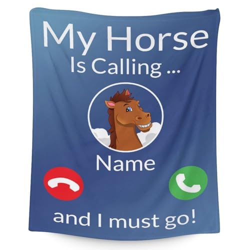Mercuryelf Custom Horse Blanket Gift - 30x40 Inches Funny Throw Blankets for Kids - Blue Soft, Fuzzy & Warm Throws for Lap, Crib