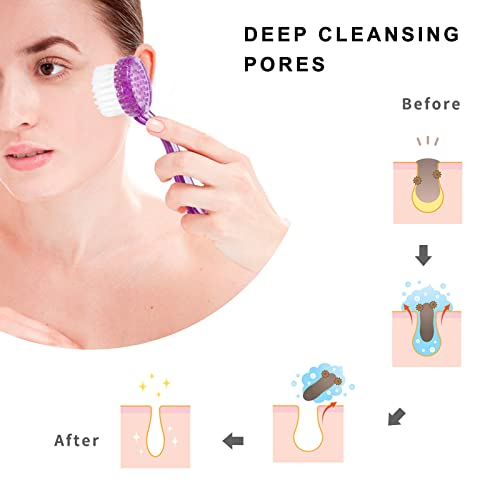 Soft Bristle Facial Cleansing Brush, Raploy 3 Pack Face Scrubber And Cleanser Acrylic Handle For Face Exfoliating And Massage (Black,Clear,Purple) #TOP4