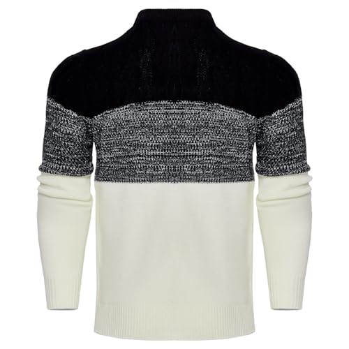 ACM- Men's Casual Color Block Long Sleeve Cable Knit Pullover Sweater4