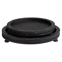 MACVAD 2 Piece Black Wooden Serving Tray Set with Beaded Design, Farmhouse Centerpiece Table Decorations, Round Coffee Table Tray for Living Room Home Decor, Ottoman Tray Decor for Rustic Styles