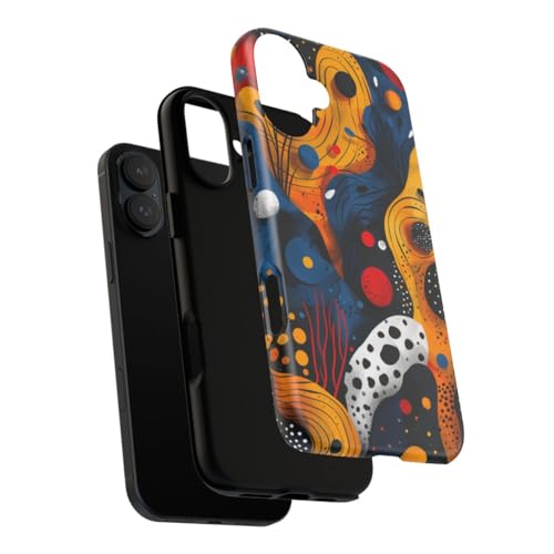 Coque iPhone 16 Plus jaune rigide mate antichoc formes abstraites