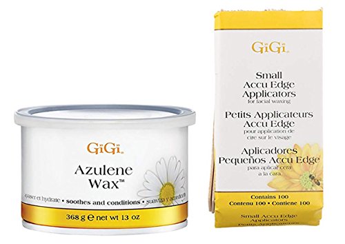 GiGi Azulene Wax, 13 Ounce with Gigi Accu Edge Applicators Small, 100 Count