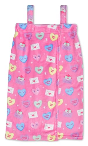 iscream Big Girls' Silky Soft Plush Spa Wrap for Home, Travel, Summer Camp - Hearts & Flowers Collection