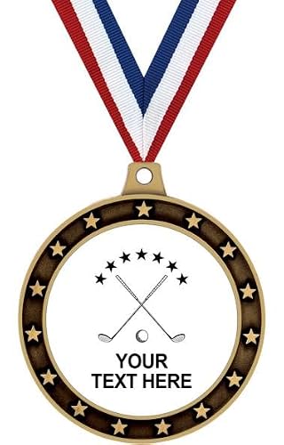 Your Personalization Golf Awards, Golf Clubs and Ball Custom Text Medal with White Background, Golf Medal Awards Value Pack of 10 with Personalized Engraving