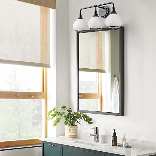 Image of Black Bathroom Light Fixtures 3-Lights Vanity Lights with Milky White Frosted Glass Shade Bathroom Vanity Light 22.4 inch Wall Sconce Lighting Bath(Exclude E26 Bulb)