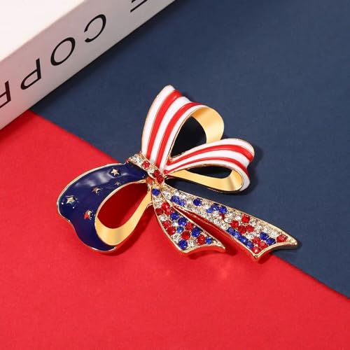 Image of 4 th of July Brooch Pin Vintage Patriotic Red white and Blue Rhinestone USA Brooch Pin Classic American Flag Metal lapel Pin Jewelry for Women Men Fourth of July Independence Day Party Costume Accessories Gift