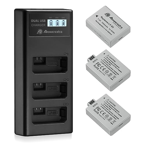 3 Pack LP-E5 Battery(1900mAh) and Smart LCD Display Compatible with Canon Rebel XS,Rebel T1i,Rebel XSi,1000D,500D,450D,Kiss X3,Kiss X2,Kiss F(100% Compatible with Original).