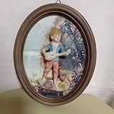 陶器製少年立体オブジェ 楕円形フレーム
