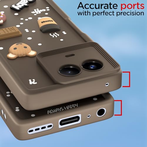 Image of Outlouders Back Cover for Realme 11 / 11X 5G / Narzo 60X 5G | 3D Cartoon Bear Cute Fun Silicone Full Body Protection Bumper Case (Brown)