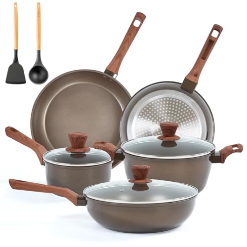 RATWIA 10-Piece Non-Stick Cookware Set with Pans and Steamer