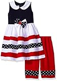 Bonnie Jean Girls' Toddler Nautical Dress and Legging Set, red, White/Blue, 2T