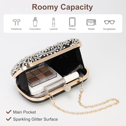 Image of DTGN Evening Bags Clutch Purses for Women Formal, Bridal Purses Rhinestone Handbags Shoulder Bag with Chain Sparkly