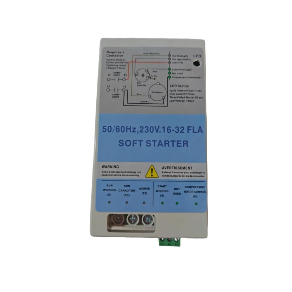 16-32A AC Soft Starter Air Conditioner Soft Start Air Conditioning Auxiliary Starter with Reverse Motor Protection for Residential AC Units Between 4-7 Ton(230V 50/60Hz)