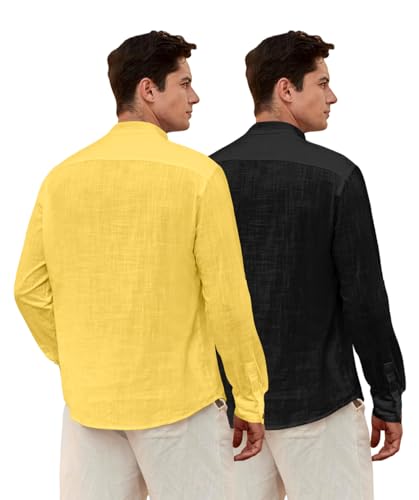 Image of Zombom Men's Combo Cotton Polyester Blend Solid Full Sleeve Straight Regular Fit Mandarin /Chinese Collor Kurta (Pack of 2)