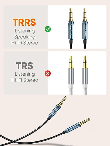 Image of CableCreation 3.5 MM TRRS Audio Cable, 4-Pole Aux Cord Male to Male(3FT /0.9M, Hi-Fi) 1 /8 inch Braided Auxiliary Stereo Jack, Compatible with Headphone, Car, Phone, Speaker(with Aux Port), Bule