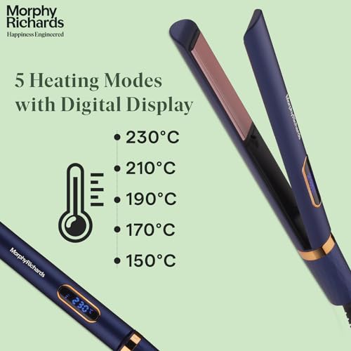 Image of Morphy Richards Keraflow Hs3511 Digital Hair Straightener|Iconic&Keratin Care For Frizzfree&Shiny Hair|5Heat-Setting|2-Yr Warranty By Brand|Free Travel Friendly Storage Pouch|Metallic Purple&Gold|Gift for Her