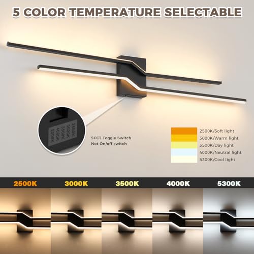 Image of 39.4 Inch Vanity Light for Bathroom Lighting Fixtures Over Mirror Black Dimmable 5CCT Vanity Lighting Fixture Modern Bath Vanity Lights Bar Wall Sconces