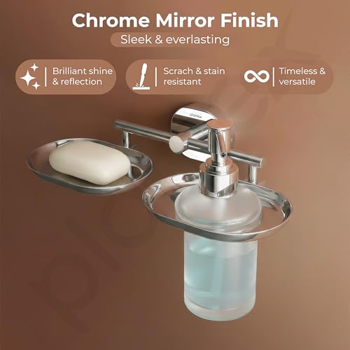 Image of Plantex J4 Stainless Steel Soap Dish with Liquid Dispenser /Soap Stand for Bathroom Wall Mount /Shampoo Dispenser /Bathroom Accessories (Chrome Finish) Onix