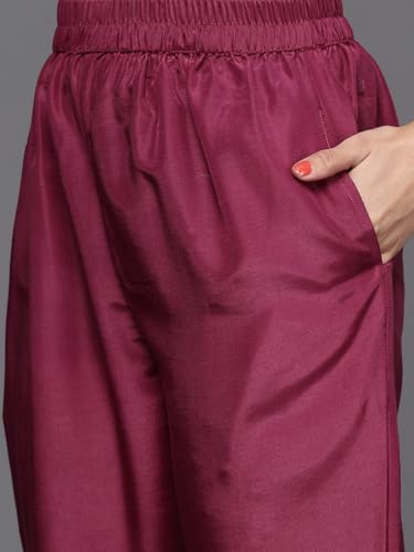Image of Libas Womens Embellished Silk Blend Straight Kurta With Trousers and Dupatta
