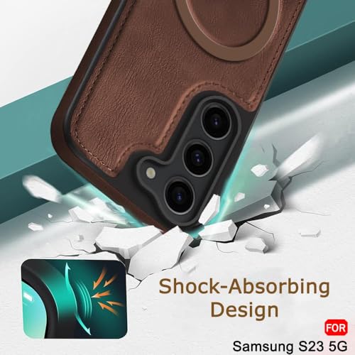 Image of TheGiftKart Genuine Leather Finish Back Cover Case for Samsung Galaxy S23 5G | Shockproof Design | Raised Edges for Camera & Screen Protection | Stunning Minimalist Design (MagSafe Compatible, Brown)