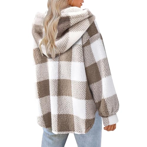 Women's Sherpa Hooded Cardigan Fall Winter Fuzzy Fleece Jacket Warm Soft Plaid Flannels sweater coat Outwear3