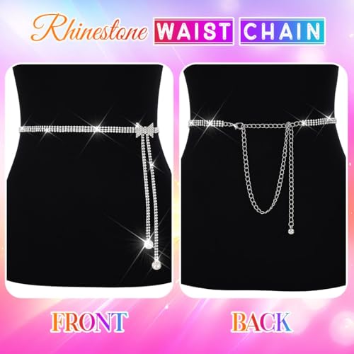 COSYDAYS Silver Rhinestone Belt Sparkly Waist Chain Fashion Bling Dress Belts Accessories for Women3