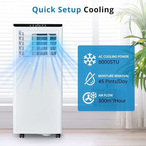 Image of Portable Air Conditioners 8000 BTU, 3-In-1 Portable AC Unit Cools Up to 350 Sq.Ft With Dehumidifier, Fan, Cooling Mode & Window Kit, Room Air Conditioner Portable for Bedroom, Living Room, Office
