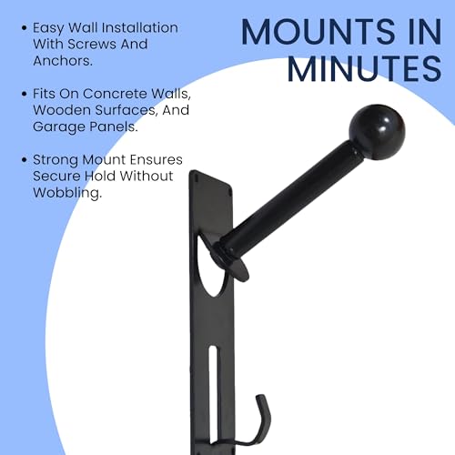 Image of Open and Full face (Round Black Ball) Helmet and Jacket Hanger, Wall Mount Helmet Hook Black ((Black 2 Piece)