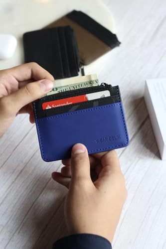 Image of Core Cardholder | Rubberised Waterproof Fabric | Minimal Monogramming | 4 Card Slots & 1 Zipper Pocket (Blue)
