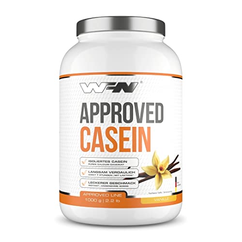 WFN Approved Casein - Vanille - 1 kg Dose - Casein Protein mit Laktase - Cremiges Eiweißpulver - Sehr gut löslich - 33 Portionen - Made in Germany - Extern laborgeprüft Cover