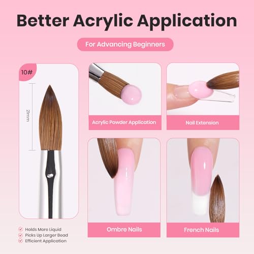 Image of Beetles Acrylic Nail Brush Kolinsky Hair Bristles Round Shaped Metal Handle Nail Art Brushes for Manicure Extension Acrylic Powder DIY at Home Manicure Tool - Size 10