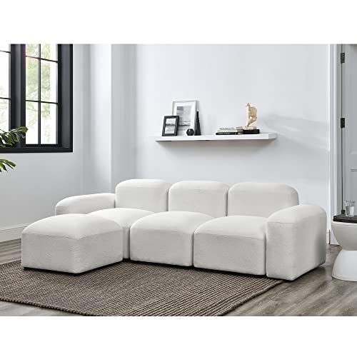 Gnixuu Modular Sectional Sofa, 4-Seat Sofa Ivory Loop Yarn Diy Combination Reversible Chaise L-Shaped Couch For Living Room Bedroom Apartment Office #TOP5