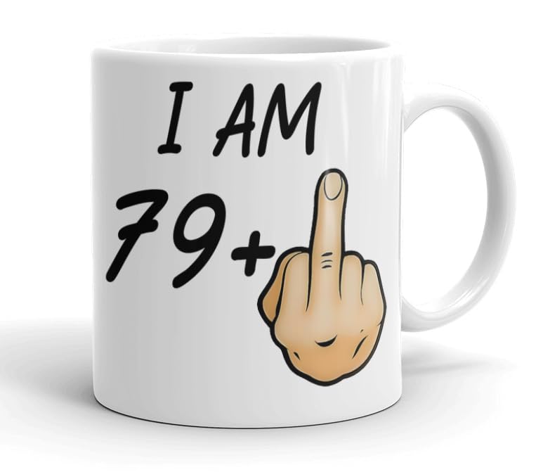 VIROSA Funny 80th Birthday Mug – “I Am 79+1” – Rude Novelty Gift for Men & Women Turning 80 – 11oz Ceramic Coffee Cup – Joke Present for Friends, Family, Mum, Dad – Birthday, Office, Secret Santa