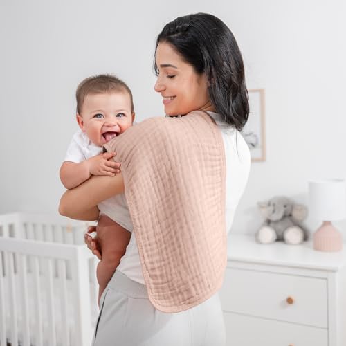 Image of Comfy Cubs Muslin Burp Cloths 20 inch x 10 inch, Pack of 6 - Large, 6-Layer, Ultra Absorbent 100% Cotton for Baby Drool and Messes - Soft, Safe & Gentle Baby Burp Cloths Set for Boys & Girls - Blush