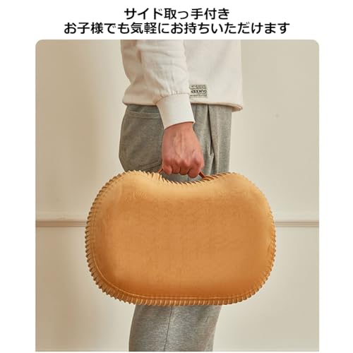 オットマン 木製 足置き台 スツール 低い腰掛け ハンドル付き 天然木 高弾性クッション 滑り止め おしゃれ 靴交換低いスツール リビング/玄関/寝室適用 イエロー [4]