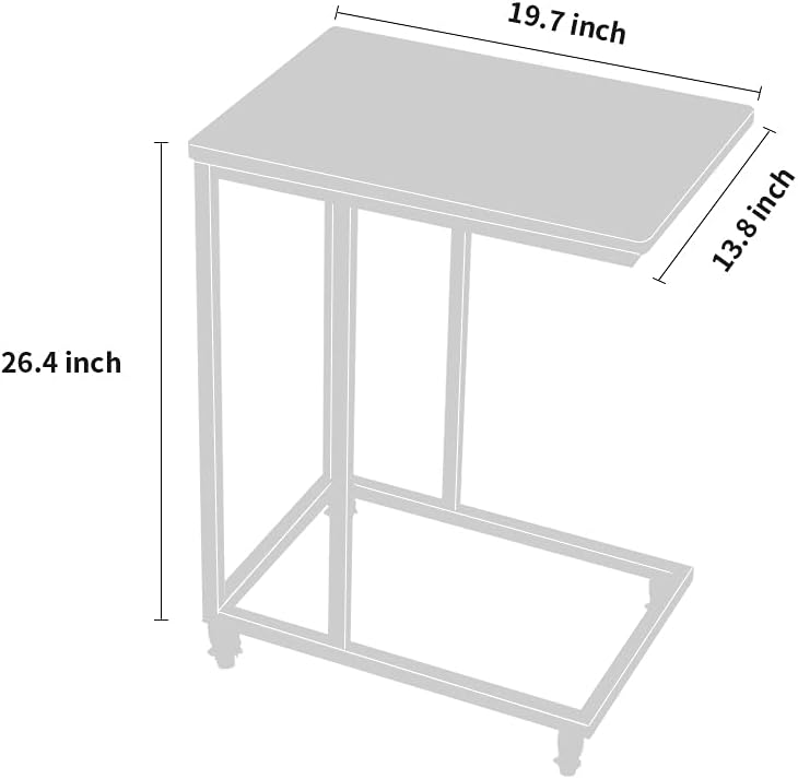 AZL1 Life Concept End Table, Side Table, TV Tray, C Shaped Snack Table with Metal Frame, Rolling Casters, Industrial, for Living Room, Bedroom,Rustic Brown.