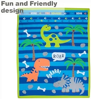 EVERYDAY KIDS 4 Piece Toddler Bedding Set – Roaring Dinosaurs - Includes Comforter, Flat Sheet, Fitted Sheet and Reversible Pillowcase – Boys Toddler Bedding