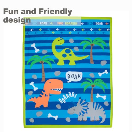 EVERYDAY KIDS 4 Piece Toddler Bedding Set – Roaring Dinosaurs - Includes Comforter, Flat Sheet, Fitted Sheet and Reversible Pillowcase – Boys Toddler Bedding