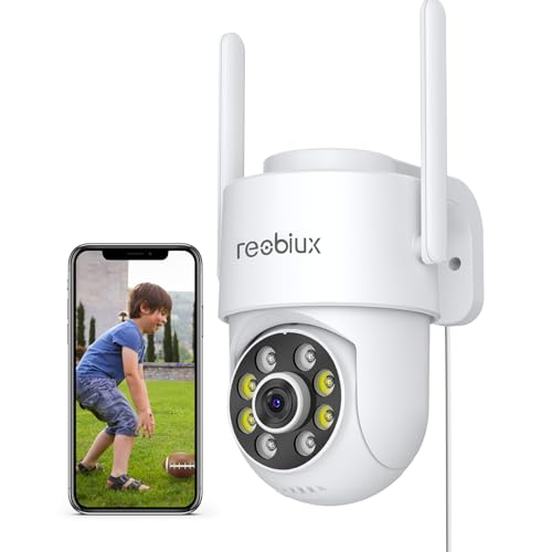 Reobiux 2K Outdoor Security Camera, 360° CCTV Camera Outdoor WiFi, Home Security Cameras with 30M Colour Night Vision, Motion Tracking, Two-Way Audio, IP66 Weatherproof, Works with Alexa