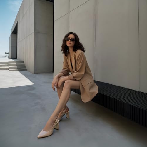 Image of QIY Womens Pumps Chunky Heel Pointed Toe Slingback Heels for Women