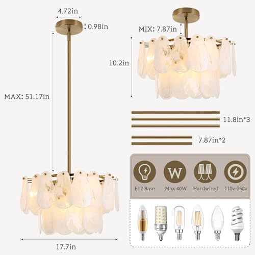 KELUOLY Modern Gold Chandeliers, 17.7" Luxury Cloud Glass Light Fixture, 2-Layer Round Ceiling Hanging Light Fixture for Bedroom Dining Room Kitchen Island Living Room Entryway Bar Farmhouse 6-Light by KELUOLY - Used condition - Image 4
