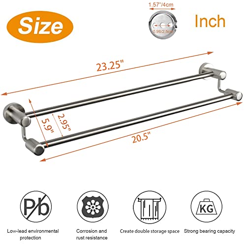 Tocten Double Bath Towel Bar - Thicken Sus304 Stainless Steel Towel Rack For Bathroom, Bathroom Accessories Double Towel Rod Heavy Duty Wall Mounted Towel Holder (Brushed,24In) #TOP5