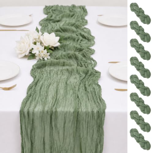 YJYQHYX Sage Green Cheesecloth Table Runner 8 Pack, 17x108 inch by YJYQHYX - Used condition - US$12.48