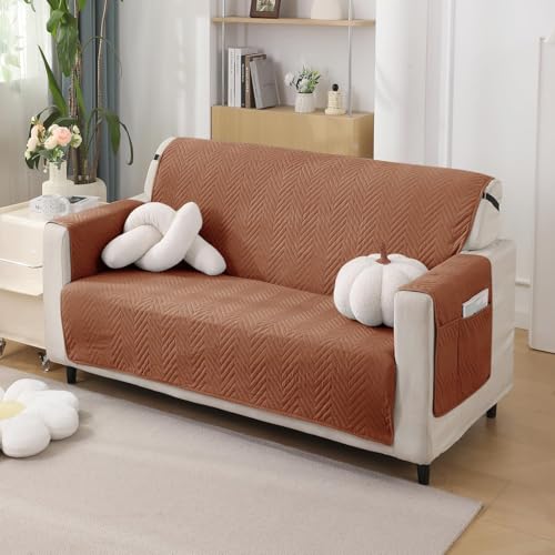 Image of HOKIPO 3 Seater Quilted Sofa Cover with Pockets, Brown (NEW3-803-BRN)