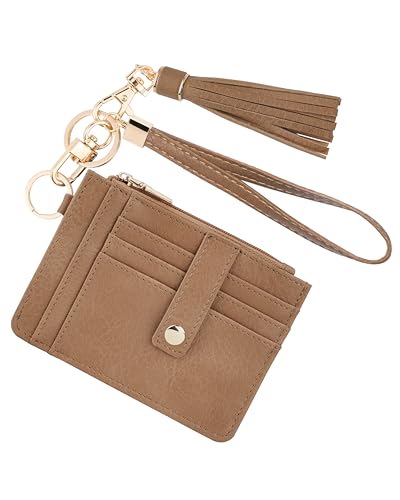 Image of KNGITRYI Small Wristlet Wallets for Women RFID Credit Card Holder Wallet Keychain Wristlet Wallet Credit Card Wallets for Women (Camel)