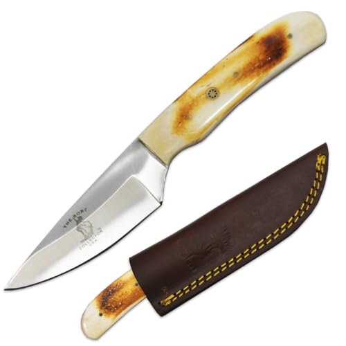 Bone Collector Hunting Knife, 8 Inch Fixed Blade, Bovine Bone Handle, Leather Sheath (Bone)