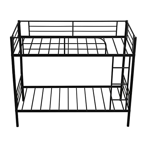 Single Bunk Bed, 2 x 3 FT Metal Bed Frame, Solid Bed Bases, With Strong Slat & Ladder & Safety Guardrail, Split To 2 Beds, For Kids Teenagers Adults,Black Cover